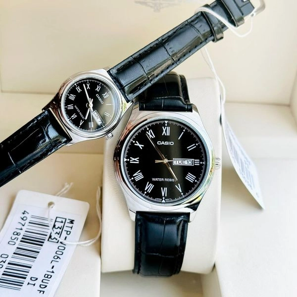 ساعت مچی اورجینال ست کاسیو Casio نقره ای | مشکی| مشکی| کد رفرنس زنانه: LTP-V006L-1BUDF، مردانه: MTP-V006L-1BUDF